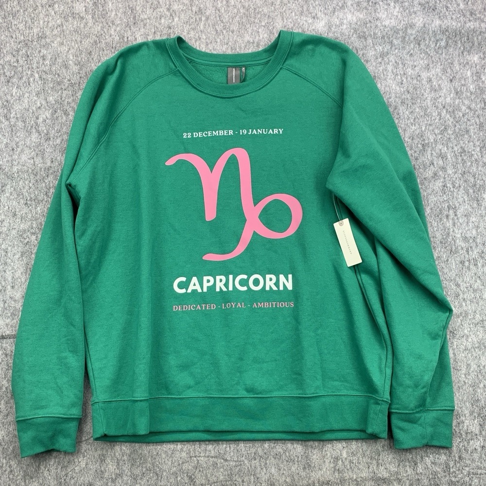 NWT Anthropologie Capricorn Zodiac Sweatshirt Crew Neck Pullover Green - Size XL - Picture 2 of 8